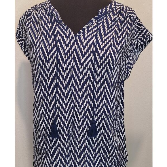 St Johns Bay Chevron Tassel Tie Blouse Boho High Low Hem Medium - Picture 1 of 7